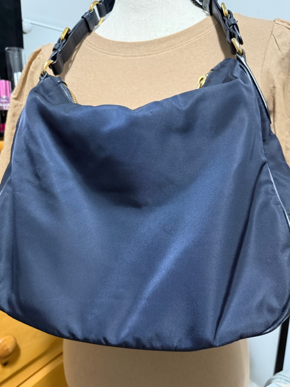 Prada Navy Nylon Crossbody with Gold Logo Hardware - Picture 13 of 16